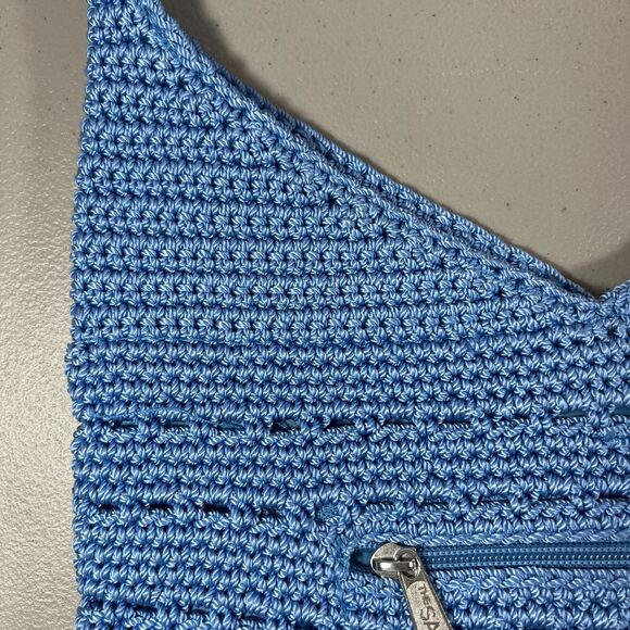 The Sak Hand Crocheted Blue Hobo Shoulder  Bag Magnetic Snap - Picture 8 of 11